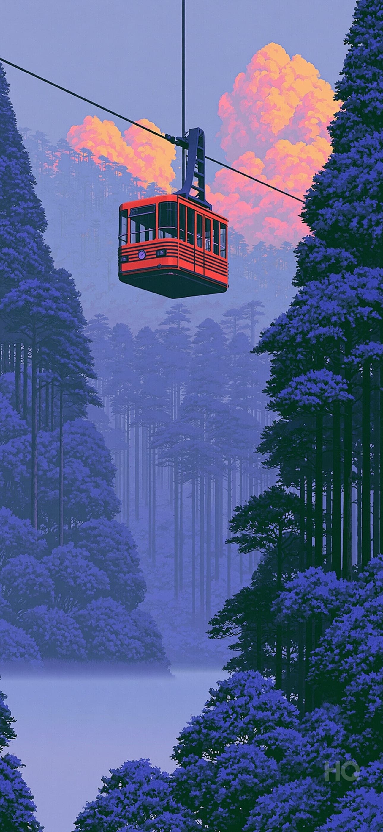 HQ phone wallpaper — Cable Car in Fog